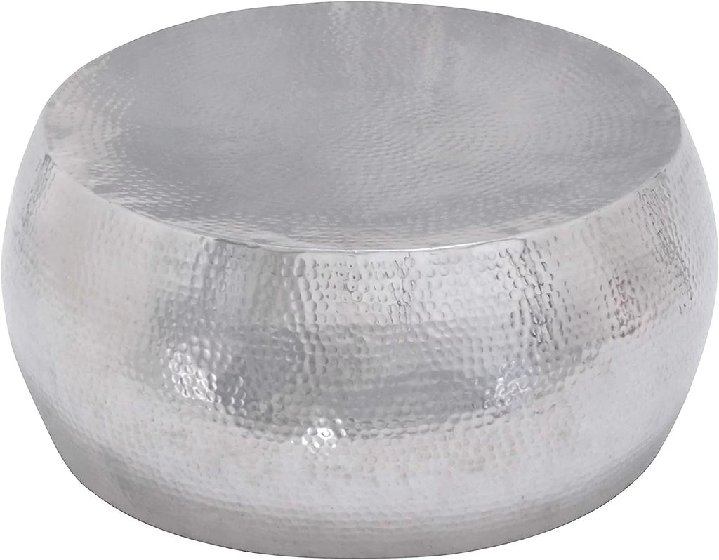Aluminum Drum Shaped Coffee Table with Hammered Design V14930