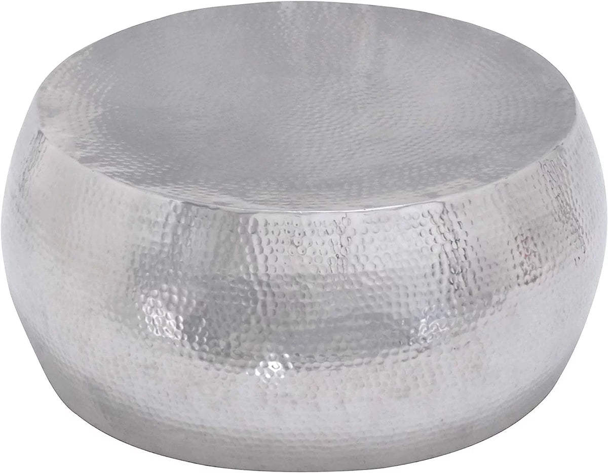 Aluminum Drum Shaped Coffee Table with Hammered Design V14930