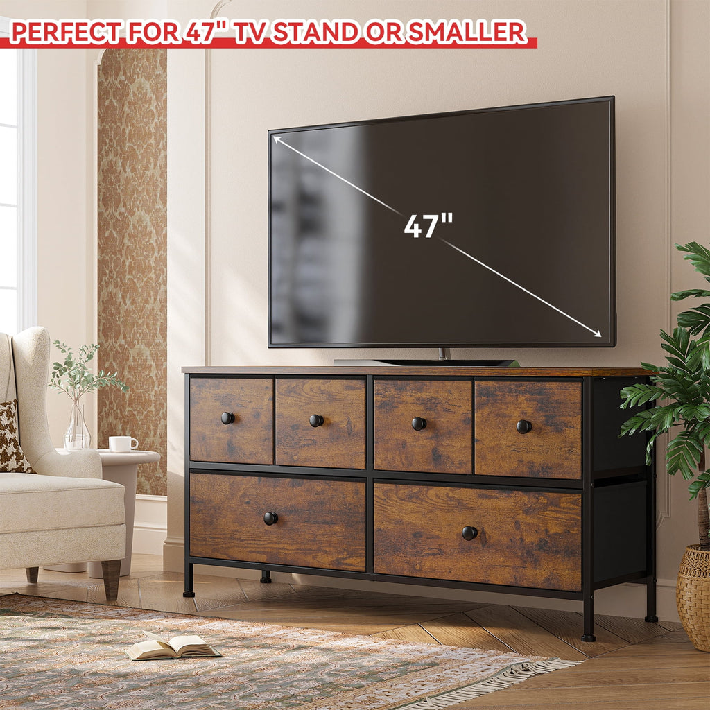 8 Drawer Fabric Dresser TV Stand with Outlet K3943