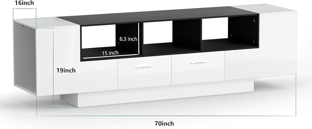 70 Inch Black & White Glossy TV Stand T89876