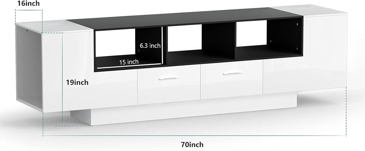 70 Inch Black & White Glossy TV Stand T89876