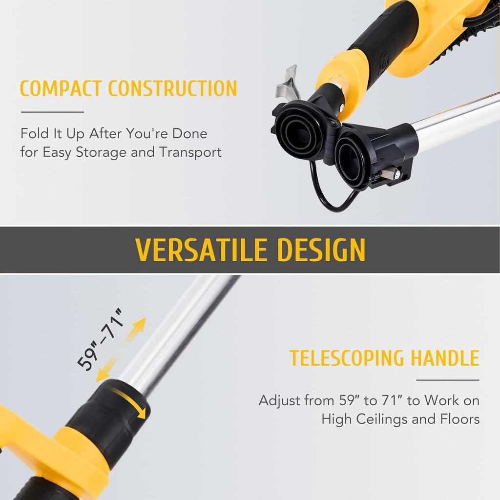 Folding Drywall Sander with Extendable Handle, 12 Sanding Discs, LED Light, 6 Speed X76612