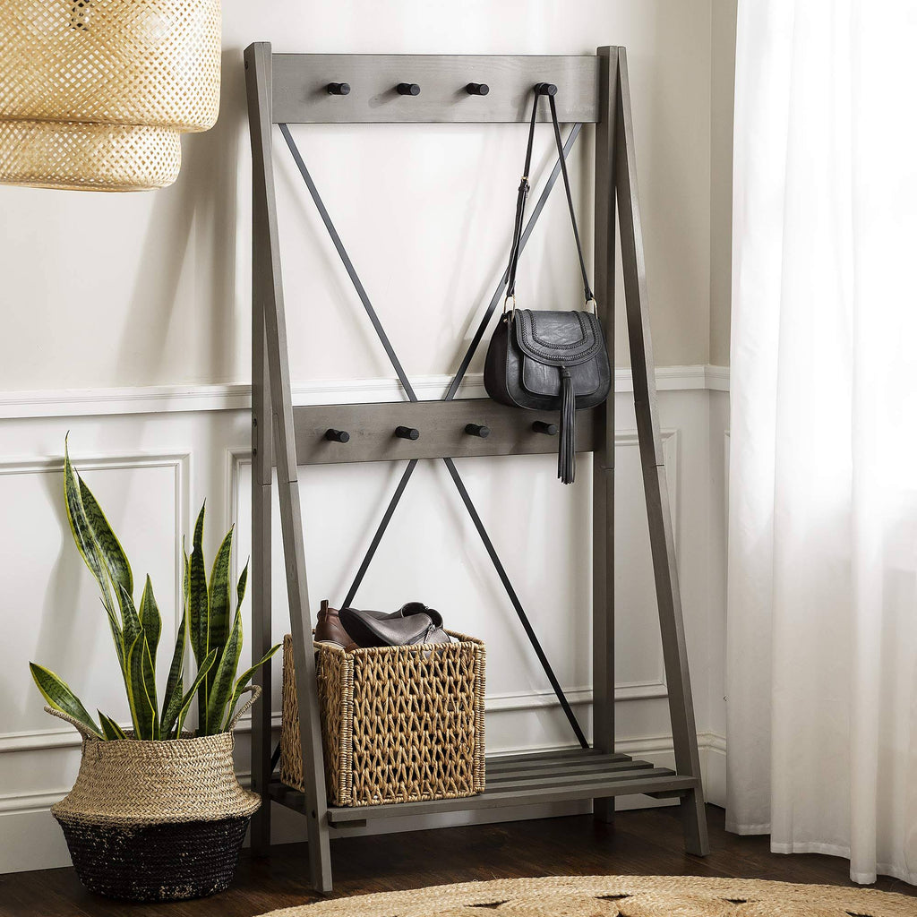 Grey Solid Wood Hall Tree C7826