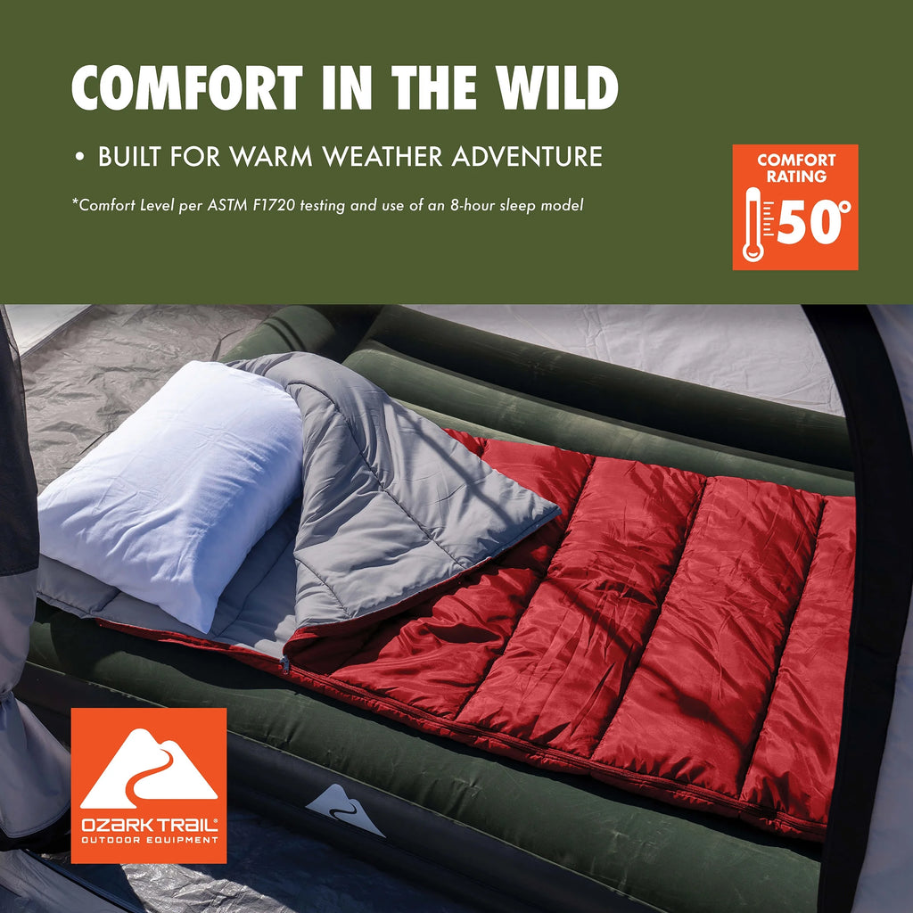 50-Degree Warm Weather Rectangular Sleeping Bag, Red, 33x75 L565712