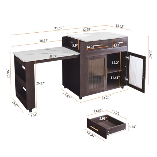 Extendable Kitchen Island on Wheels with Power Outlet and Storage Cabinet and Drawers Y804998