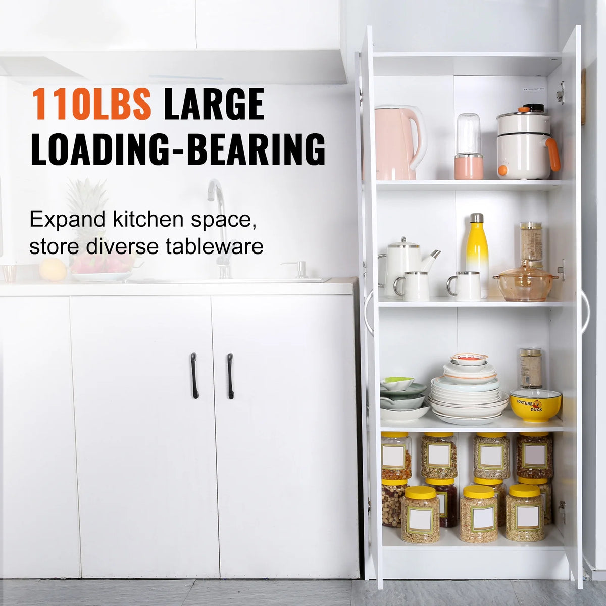 60" Tall Kitchen Pantry Cabinet with Doors and Adjustable Shelves H625