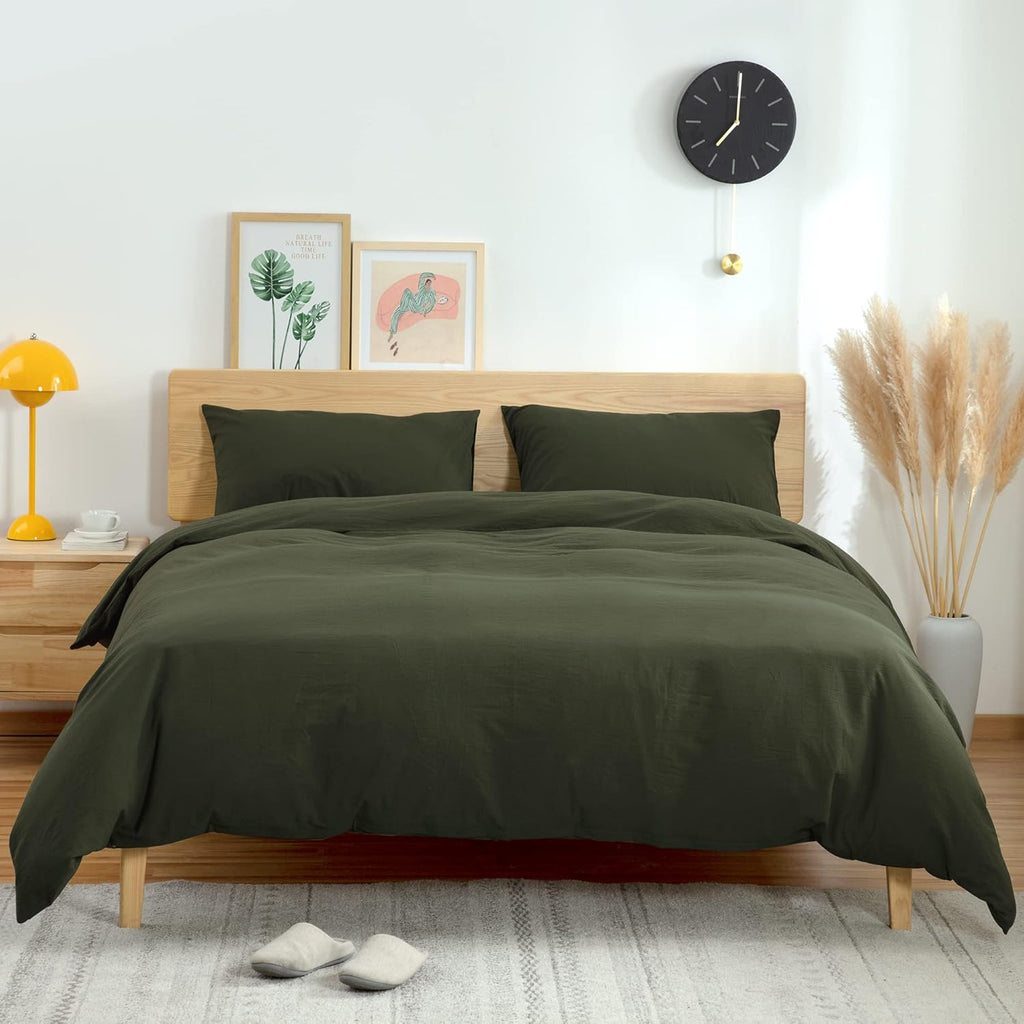 White Washed Cotton Queen Duvet Cover Set, 3-Piece L540575
