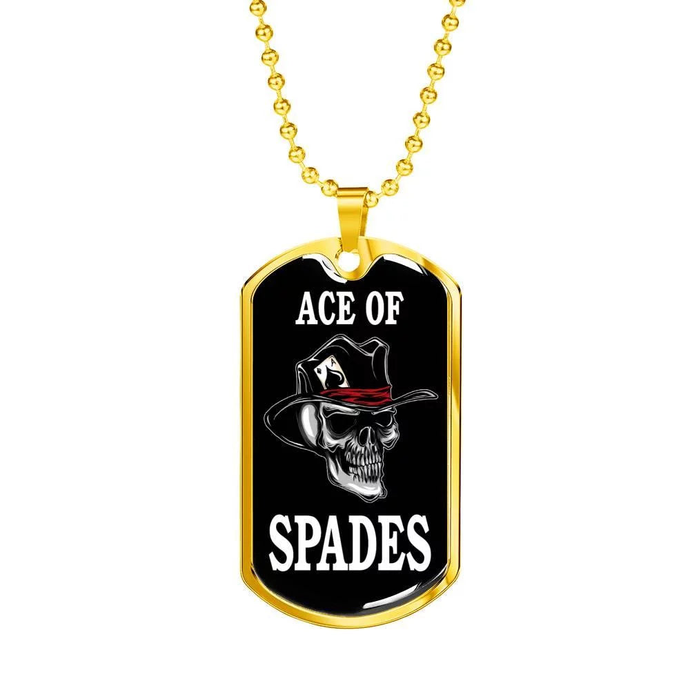 Skull Dog Tag Stainless Steel or 18k Gold 24" Chain I4689