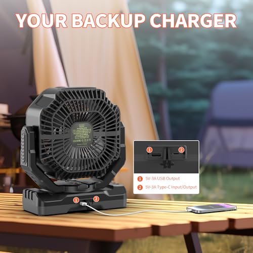 20000mAh Rechargeable Camping Fan with Light U31946