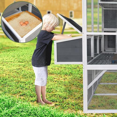 Gray 3-Tier Wooden Chicken Coop with Run X169083