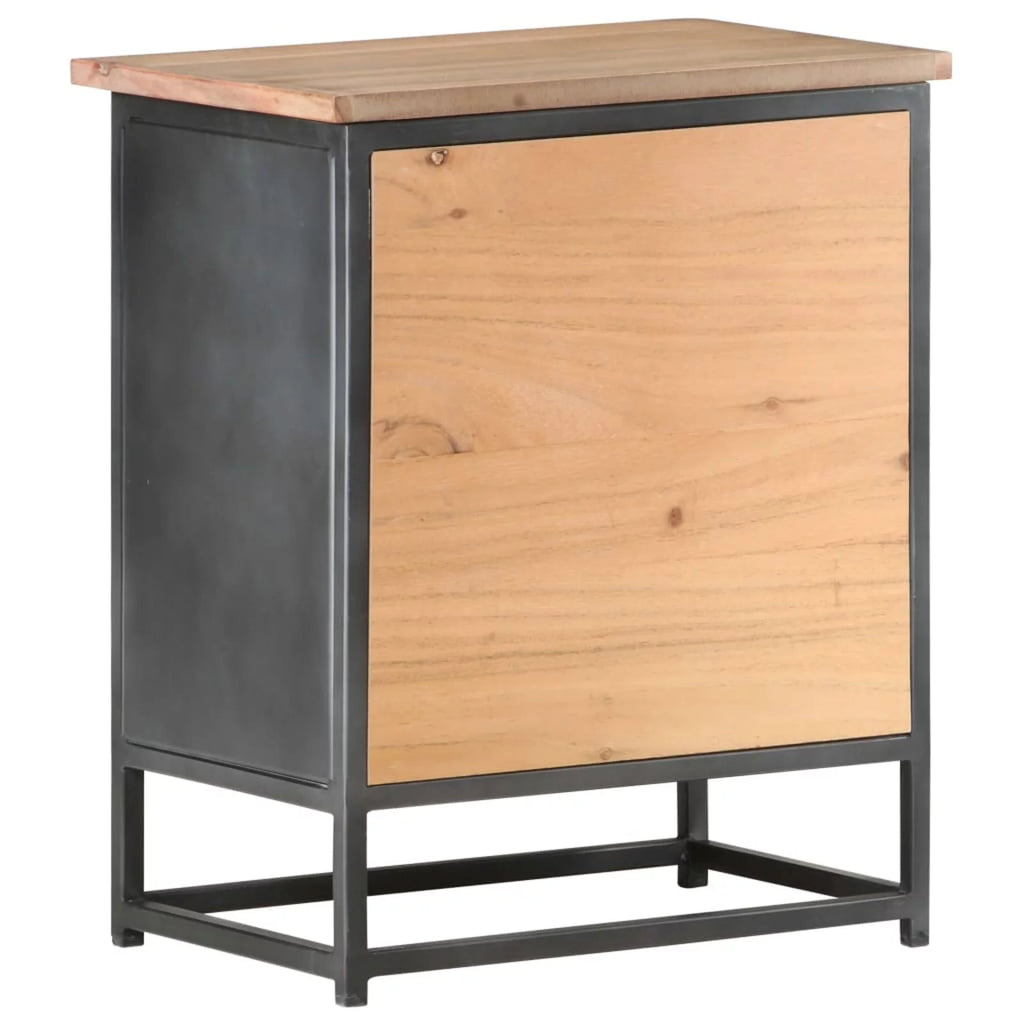 Gray Acacia Wood Bedside Cabinet with Glass Door M660678