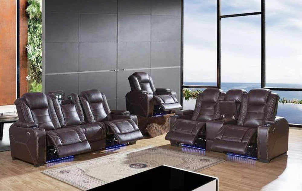 Brown Leather Power Reclining Loveseat P1048