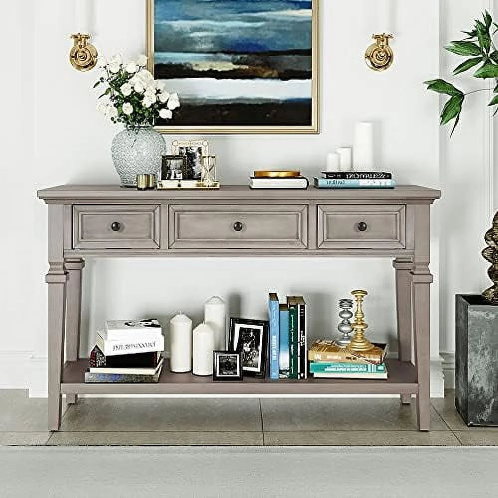 Small Entryway Console Table with 3 Drawers Pine Wood Frame Z198