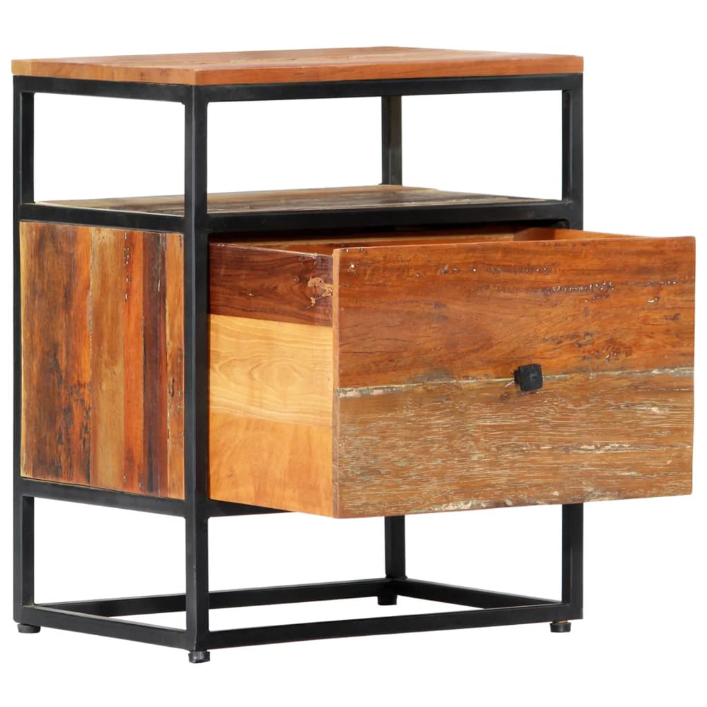 Reclaimed Wood Bedside Cabinet with Storage Drawer and Shelf Z21351