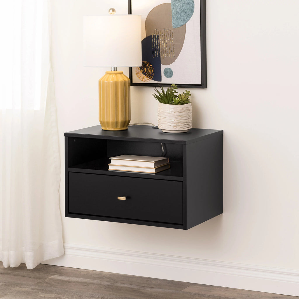 Black Floating Nightstand With Open Shelf X376