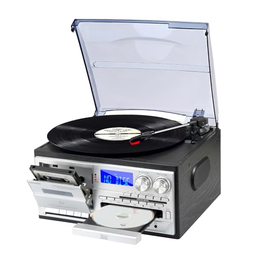 9 in 1 Record Player with Bluetooth Turntable, CD/Cassette, AM/FM Radio, USB SD/MMC, Aux-in/RCA Line Out H16287