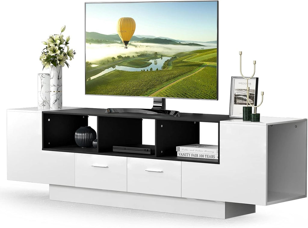 70 Inch Black & White Glossy TV Stand T89876