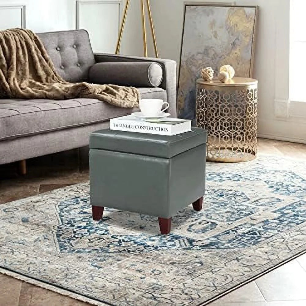 Tufted Leather Square Ottoman with Hinged Lid O75939