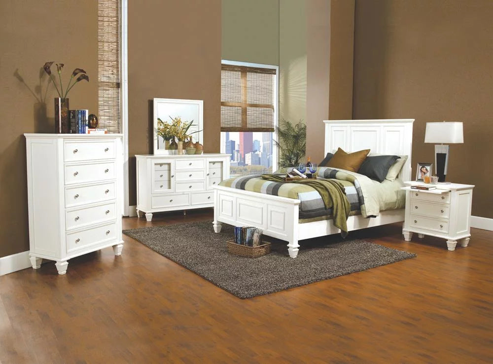 King Panel Bed with High Headboard Cream White P55065
