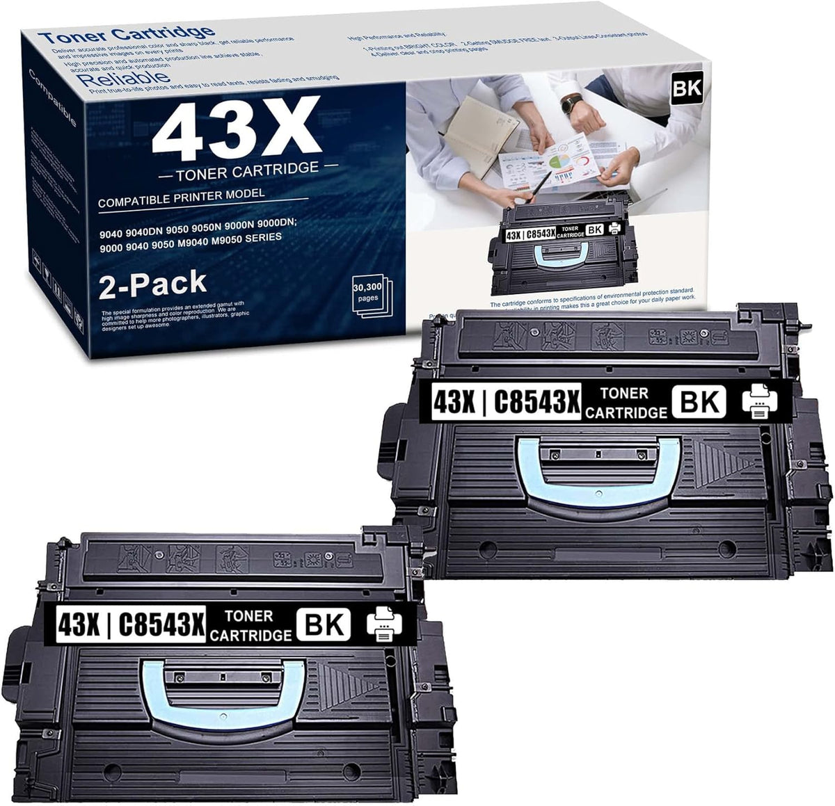 (2-Pack,Black) Compatible Toner Cartridge for HP 9040 9050 Series Printer C552