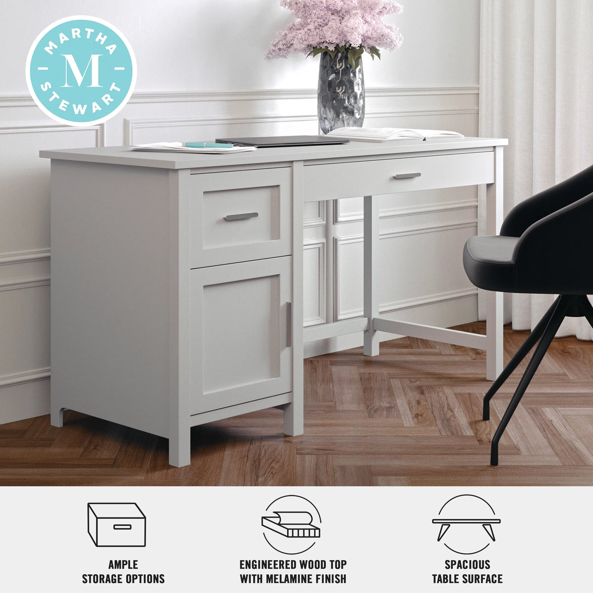 Gray Shaker Style Home Office Desk with Storage E5755