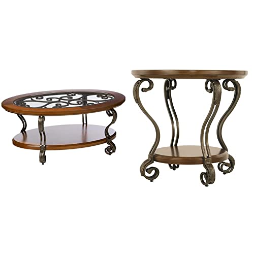 Dark Brown Oval Coffee Table with Glass Top and Shelf H26522