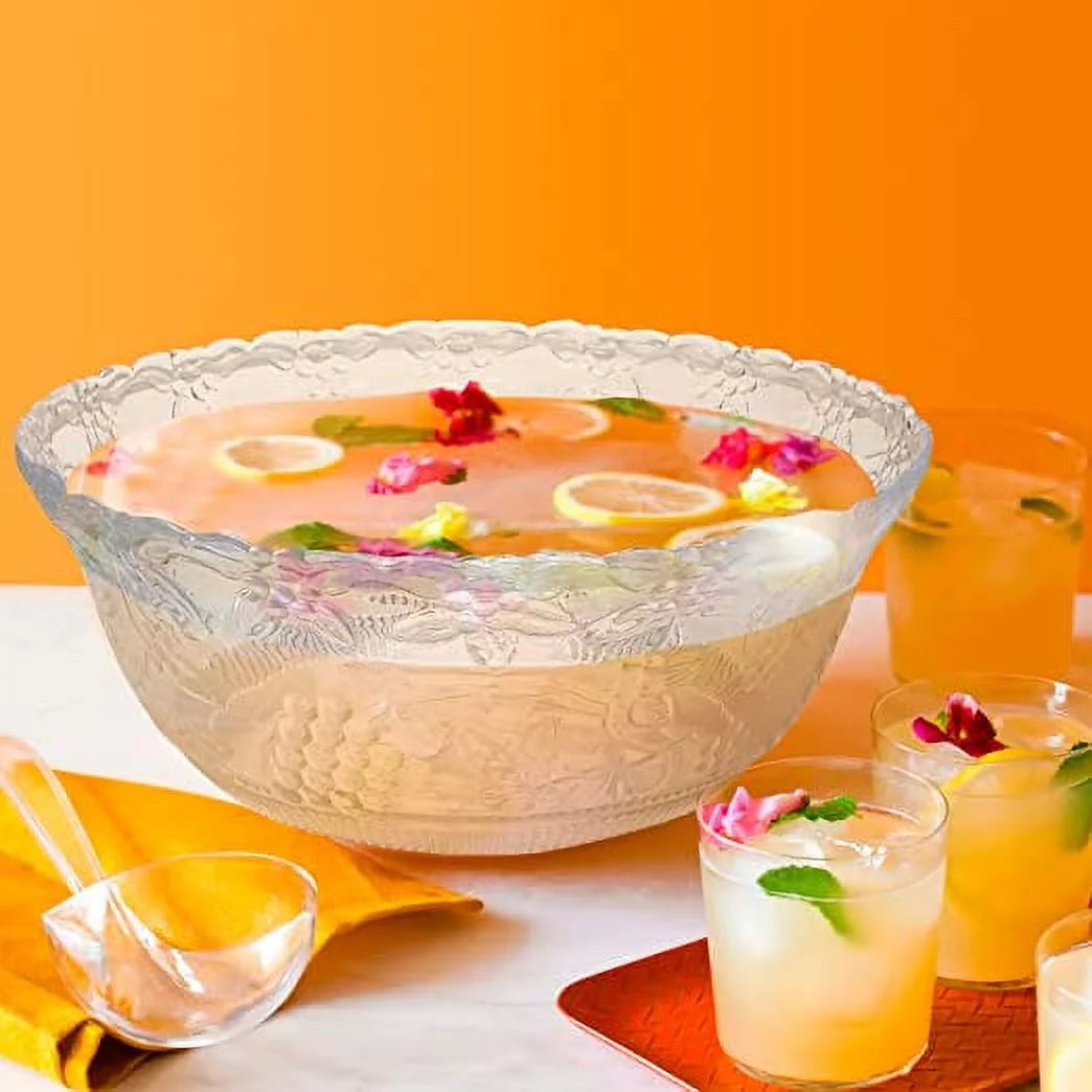 2 Gallon Clear Plastic Punch Bowl with Ladle T29878