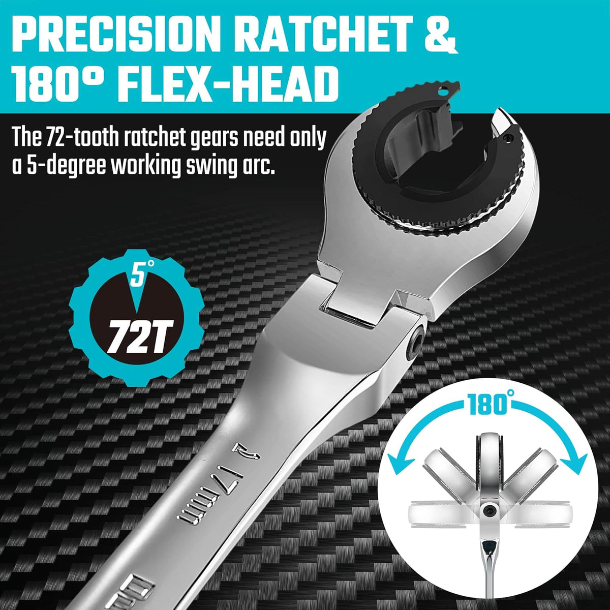 6-Piece Metric Ratcheting Wrench Set with Open Flex-head, 10-17mm, CR-V Steel, with Organizer Bag L5327