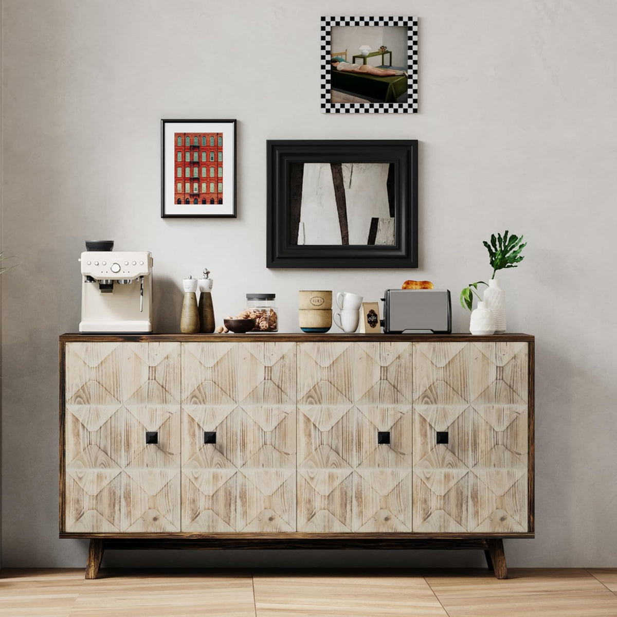4-Door Wood Cabinet with Adjustable Shelves J74785