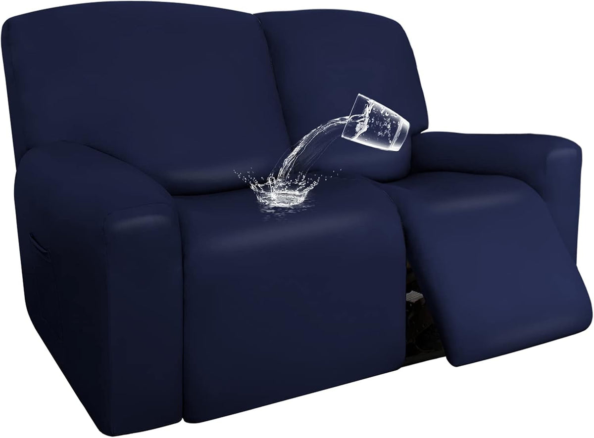 PU Leather Waterproof Stretch Sofa Covers 6 Pieces Navy O9475