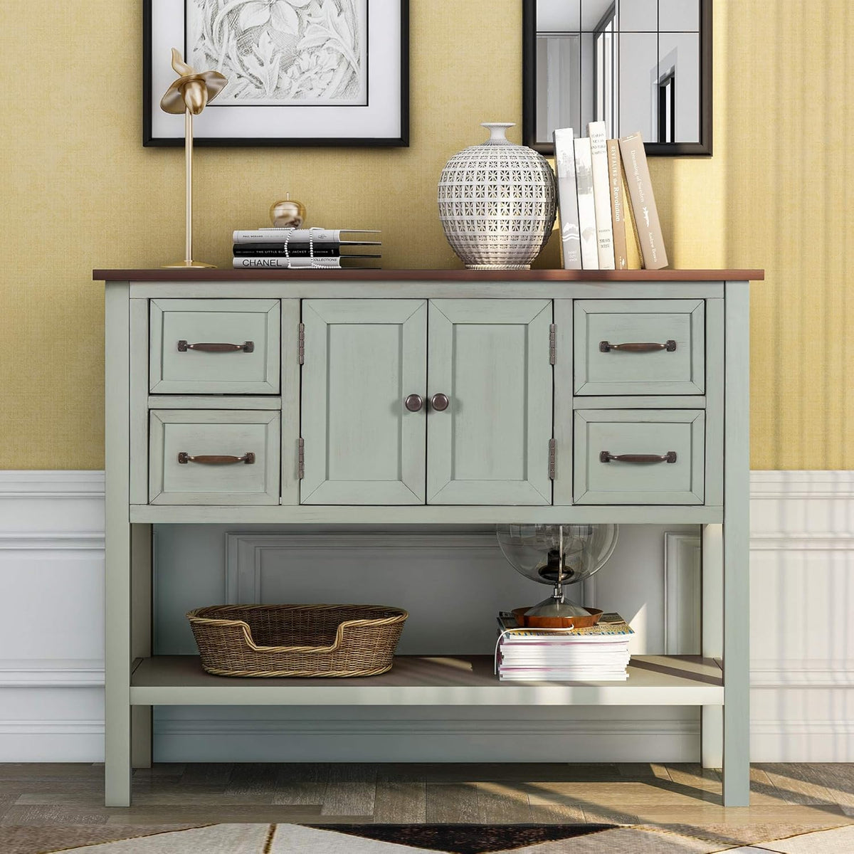 Espresso Wood Console Table with 2 Drawers, 2 Cabinets, 1 Shelf P40651