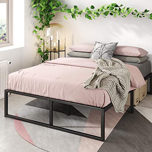 14 Inch Metal Platform Bed Frame, Steel Slat Support, Black, Full U711