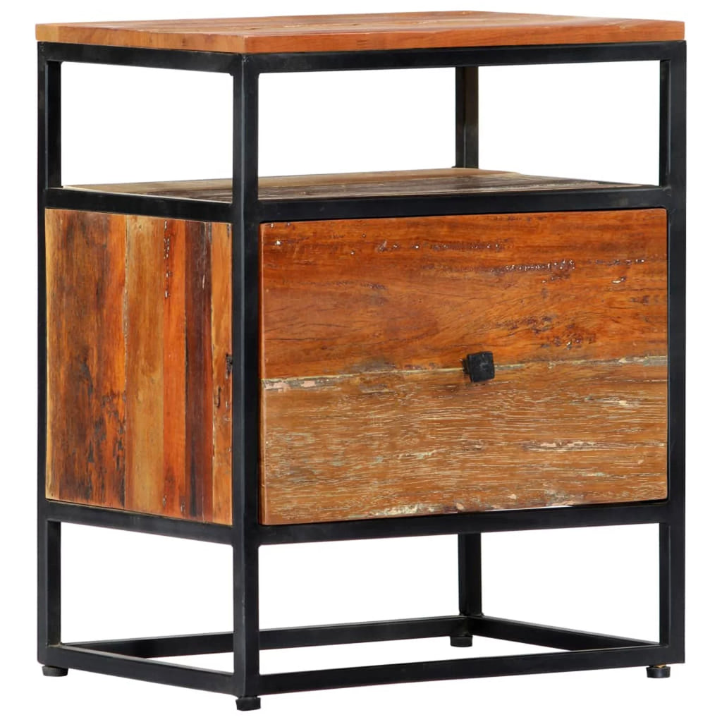 Reclaimed Wood Bedside Cabinet with Storage Drawer and Shelf Z21351