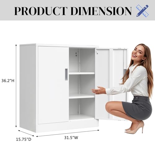 Black Steel Storage Cabinet with 2 Lockable Doors and 2 Adjustable Shelves F46279