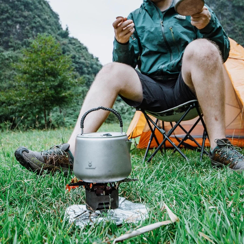 Titanium Camping Kettle with Lid Folding Bail Handle 1200ml J88465