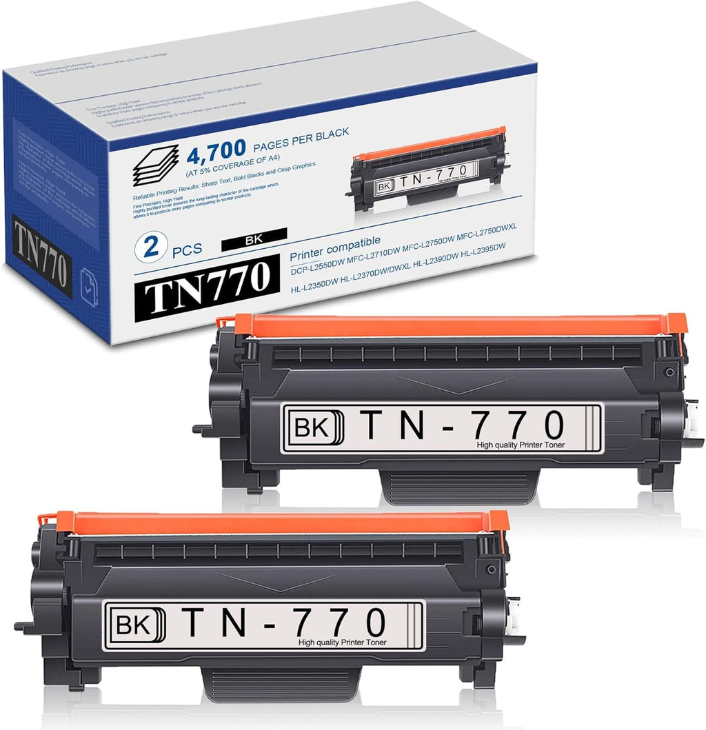 2 Pack Black TN770 Toner Cartridge for Brother Printers C557
