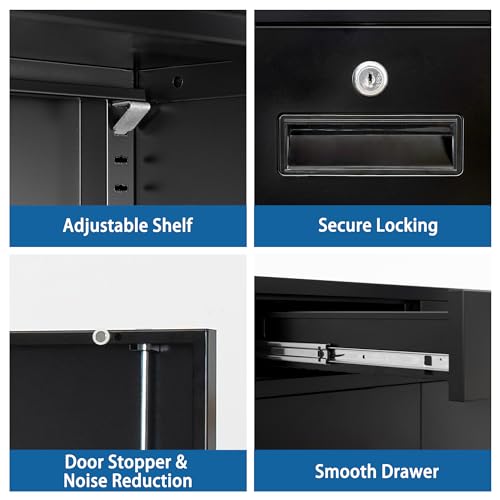 Black Steel Storage Cabinet with 2 Lockable Doors and 2 Adjustable Shelves F46279