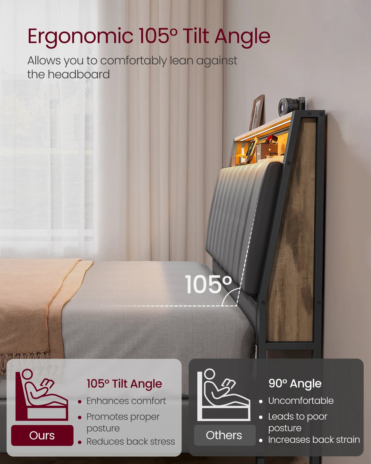 Full Size Bed Frame with Storage Headboard and Charging Station A367