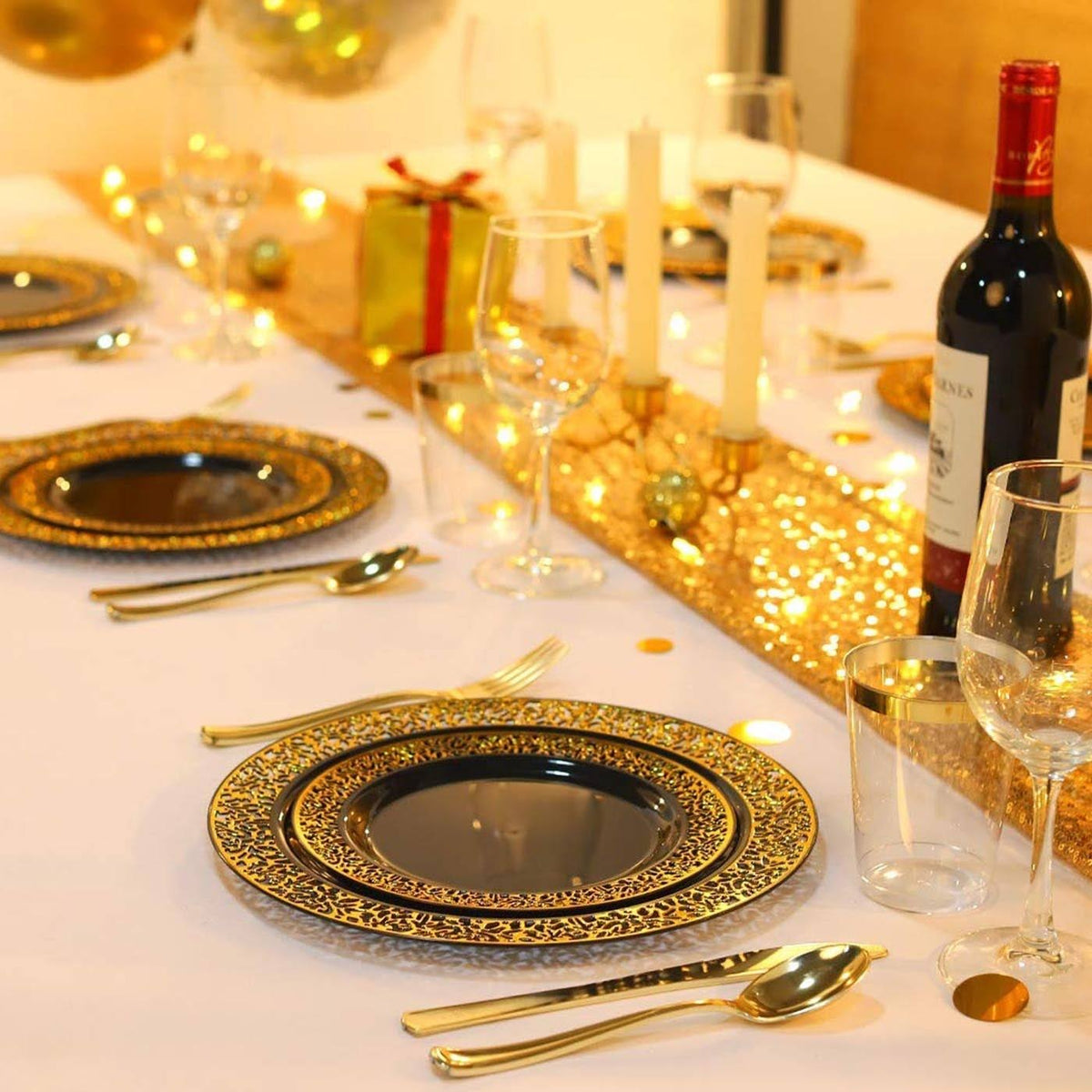 White with Gold Rim Disposable Plastic Salad Plates, 120 Pcs T80550