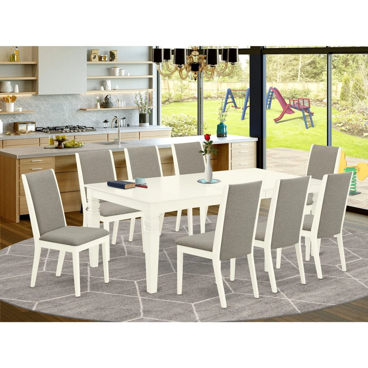 9-Piece Dining Room Set with 8 Chairs and Butterfly Leaf Table U155