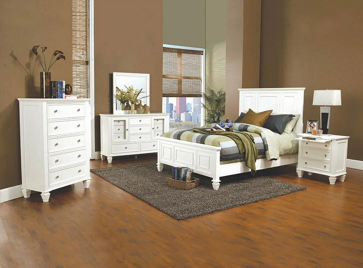 King Panel Bed with High Headboard Cream White P55065