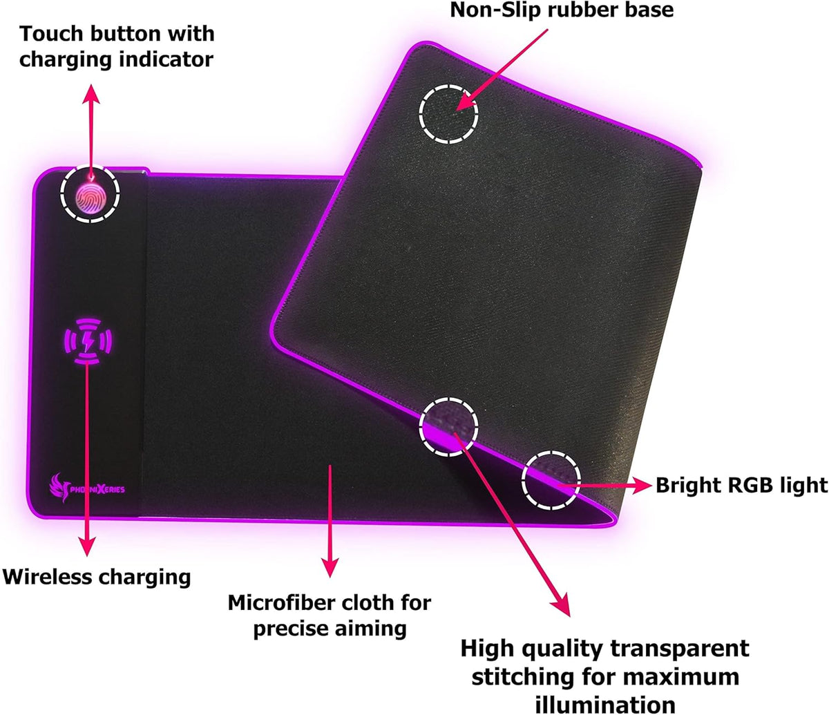 RGB Wireless Charging Mouse Pad 15W, Extra Large 900x300x4mm, Non Slip Rubber Base, Pack of 2 Z95971