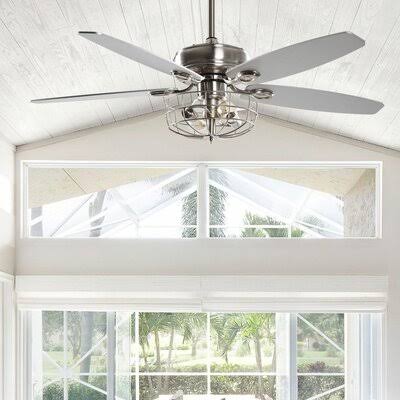 Nickel Caged Ceiling Fan with Remote Control and Light Kit S626