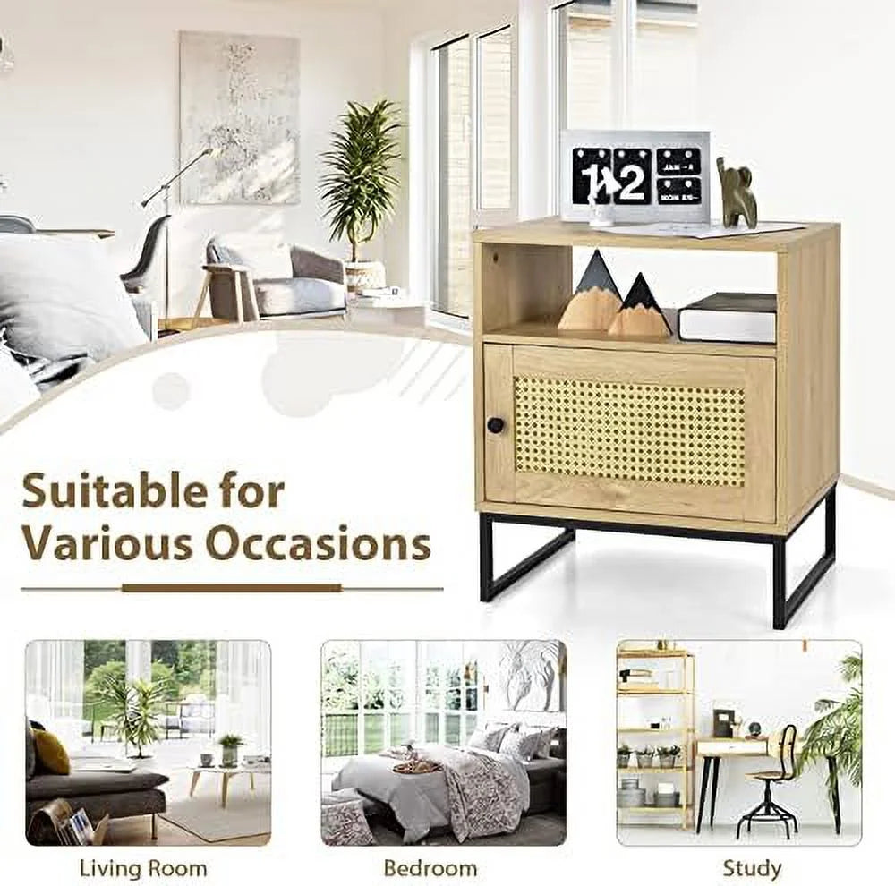 Rattan End Table with Shelf & Cabinet Z453202