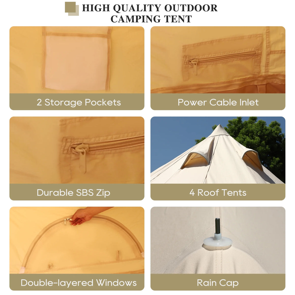 Cotton Canvas Bell Tent with Stove Jack, 4 Season, 5M, Green B8187