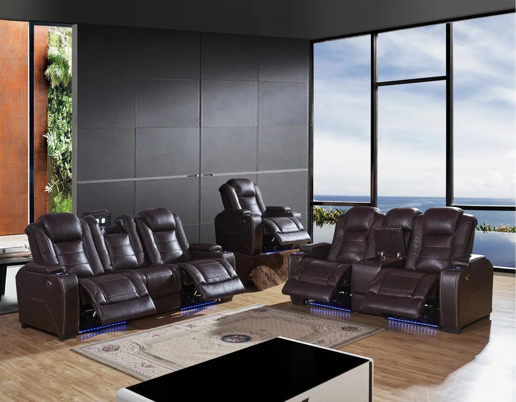 Brown Leather Power Reclining Loveseat P1048