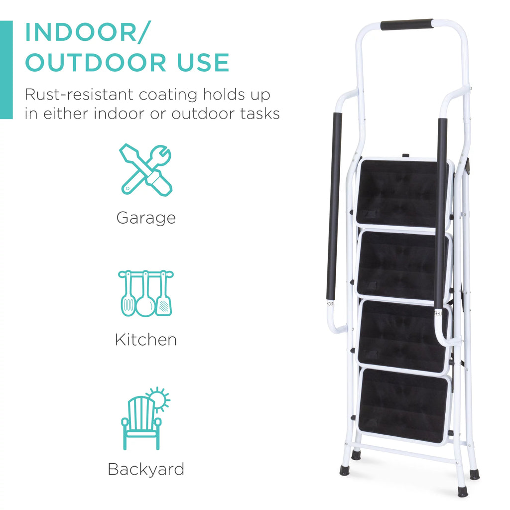 4-Step Portable Folding Anti-Slip Steel Ladder with Handrails M104952