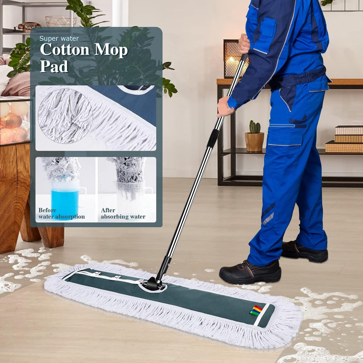 Commercial Dust Mop with 2 Microfiber Mop Pads, 51.2'' Metal Head with Stainless Steel Handle, Pack of 2 H4658