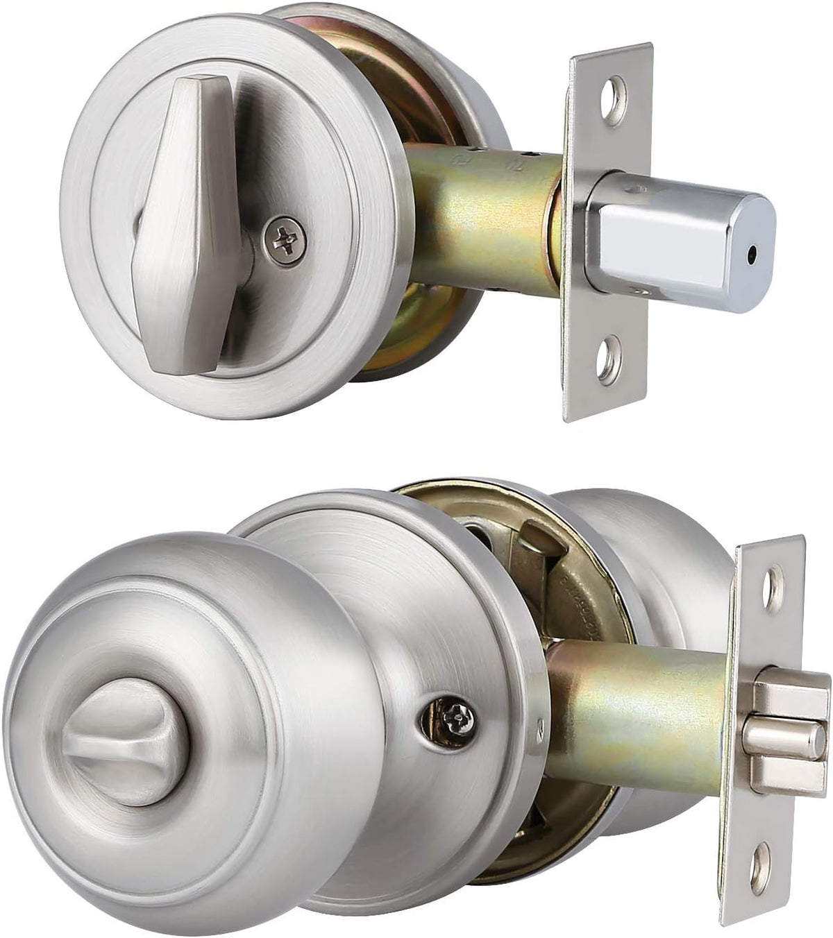 5 Pack Entry Door Knob and Single Cylinder Deadbolt Combo Pack in Satin Nickel A547