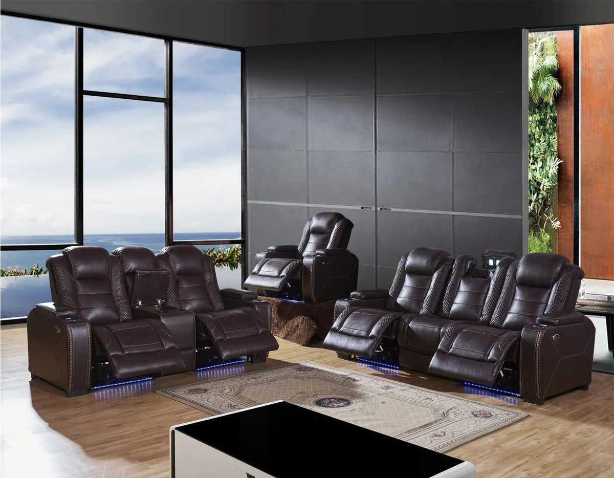 Brown Leather Power Reclining Loveseat P1048